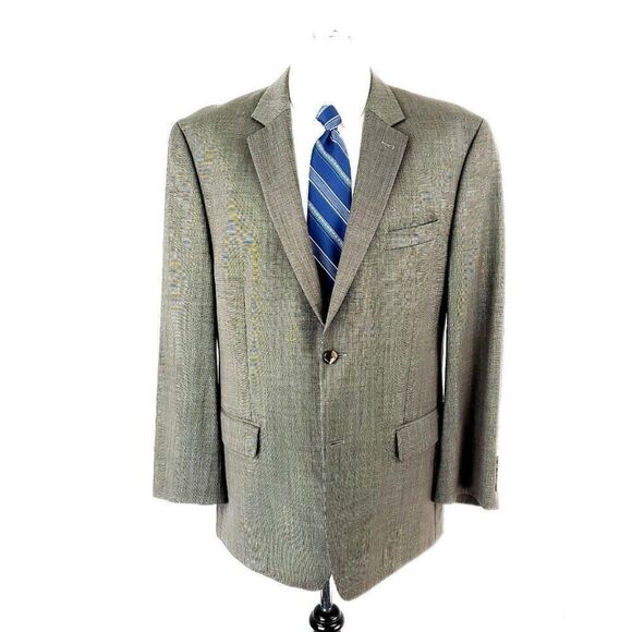 Joe Joseph Abboud Wool 2 Button Blazer 42R Beige Nailshead Jacket - Picture 3 of 10